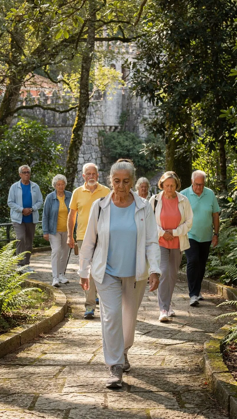 Mindful retirees engaging in dance and movement.